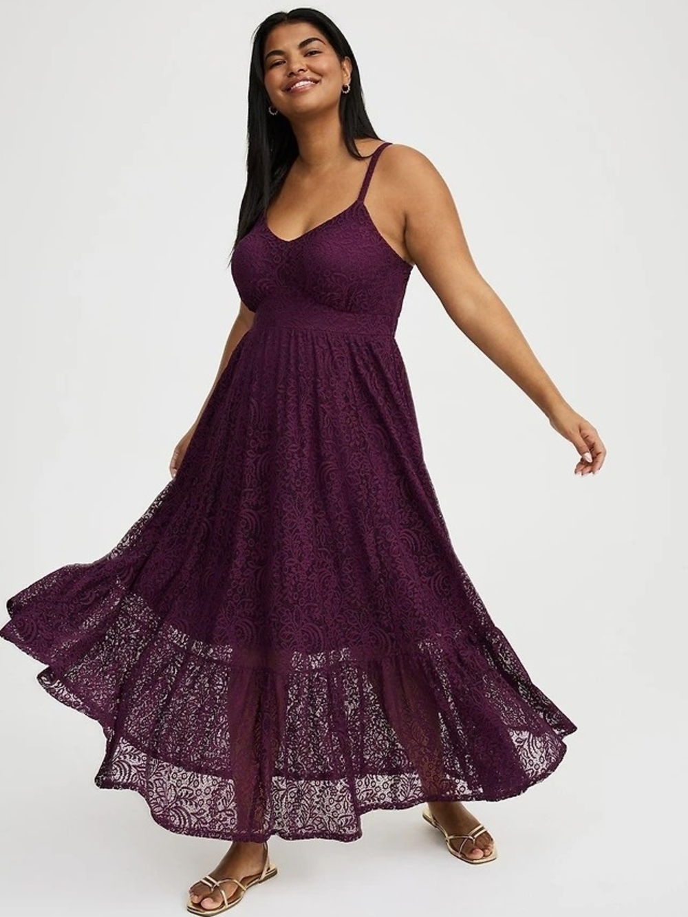 Torrid Layered Lace Maxi Dress in Deep Plum Size 2